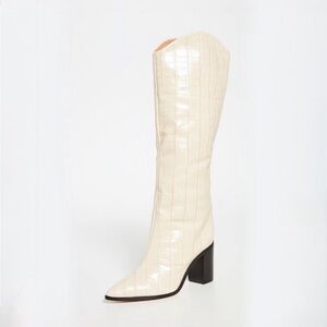 SCHUTZ Cream Croc-Embossed Ankle Boots